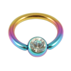 Rainbow Colour Titanum Ring With Clear Gem Ball