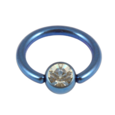 Dark Blue Titanium Ring With Clear Gem
