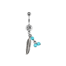 Silver Coloured Belly Bar With Feather Charm